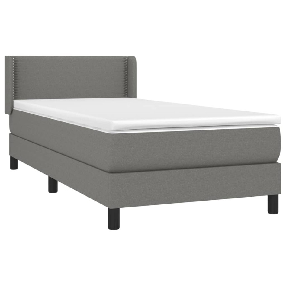 Cama box spring con colchón tela gris oscuro 100x200