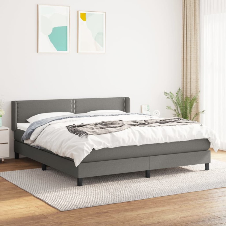 Cama box spring con colchón tela gris oscuro 180x200