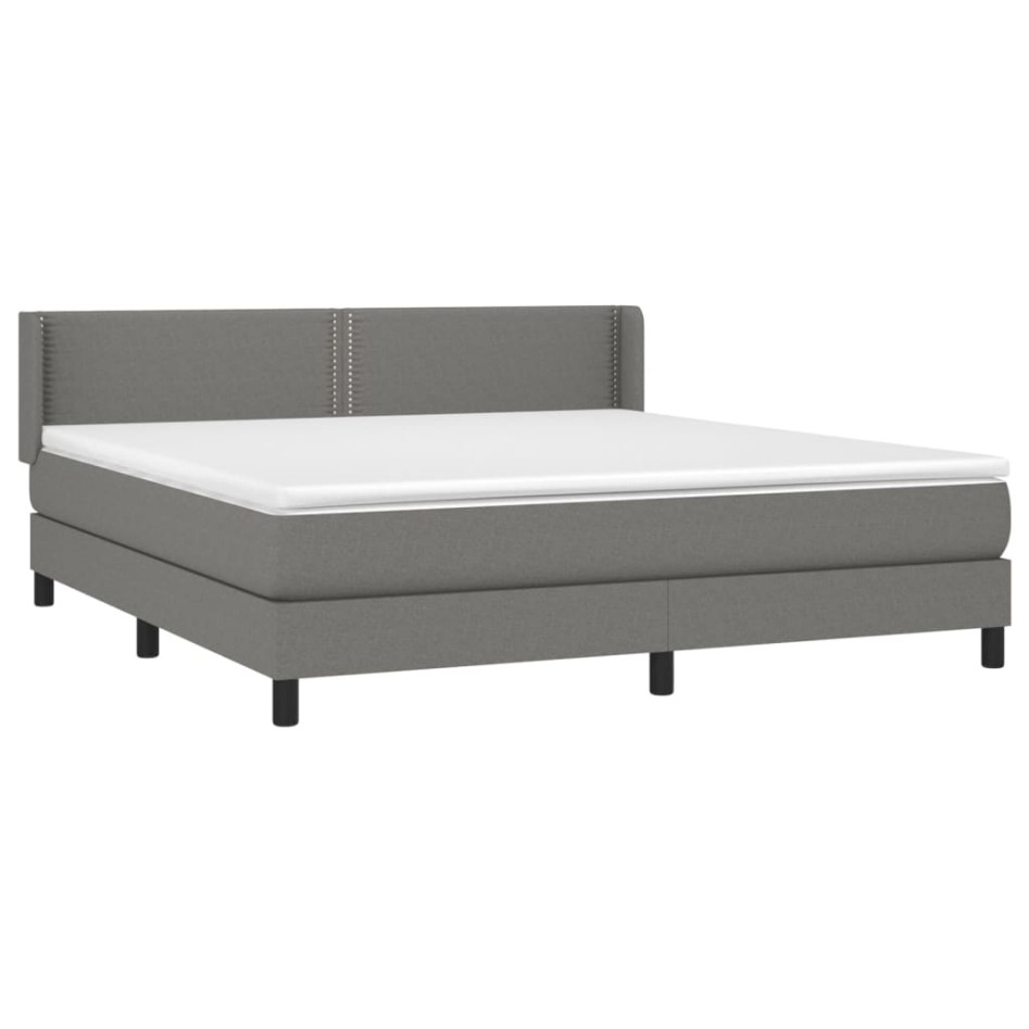 Cama box spring con colchón tela gris oscuro 180x200