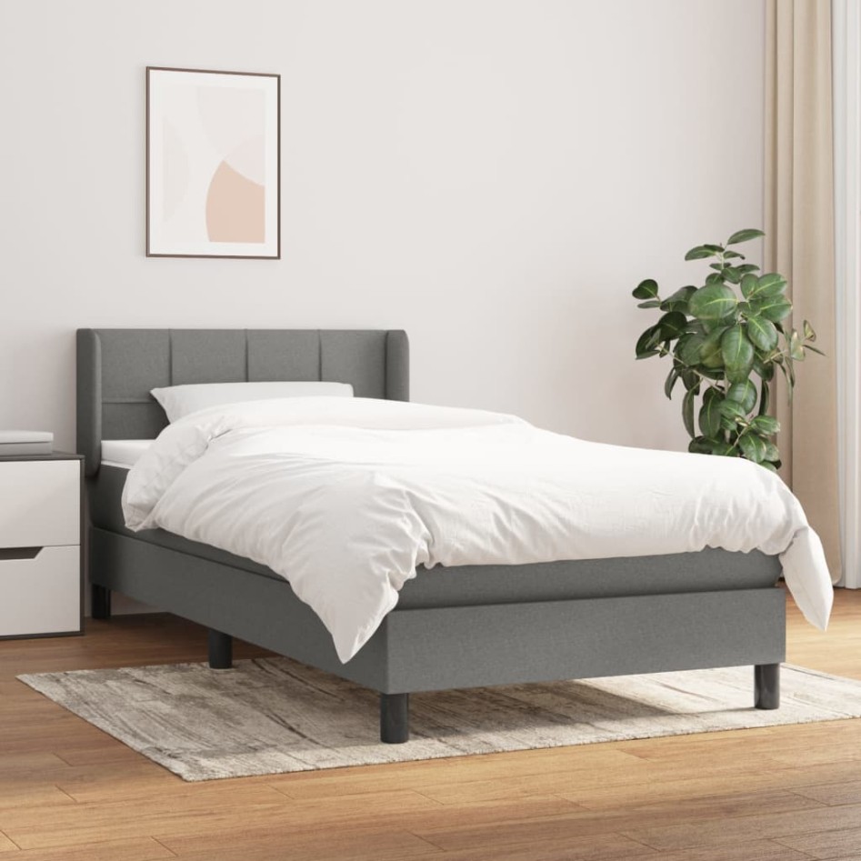 Cama box spring con colchón tela gris oscuro 100x200