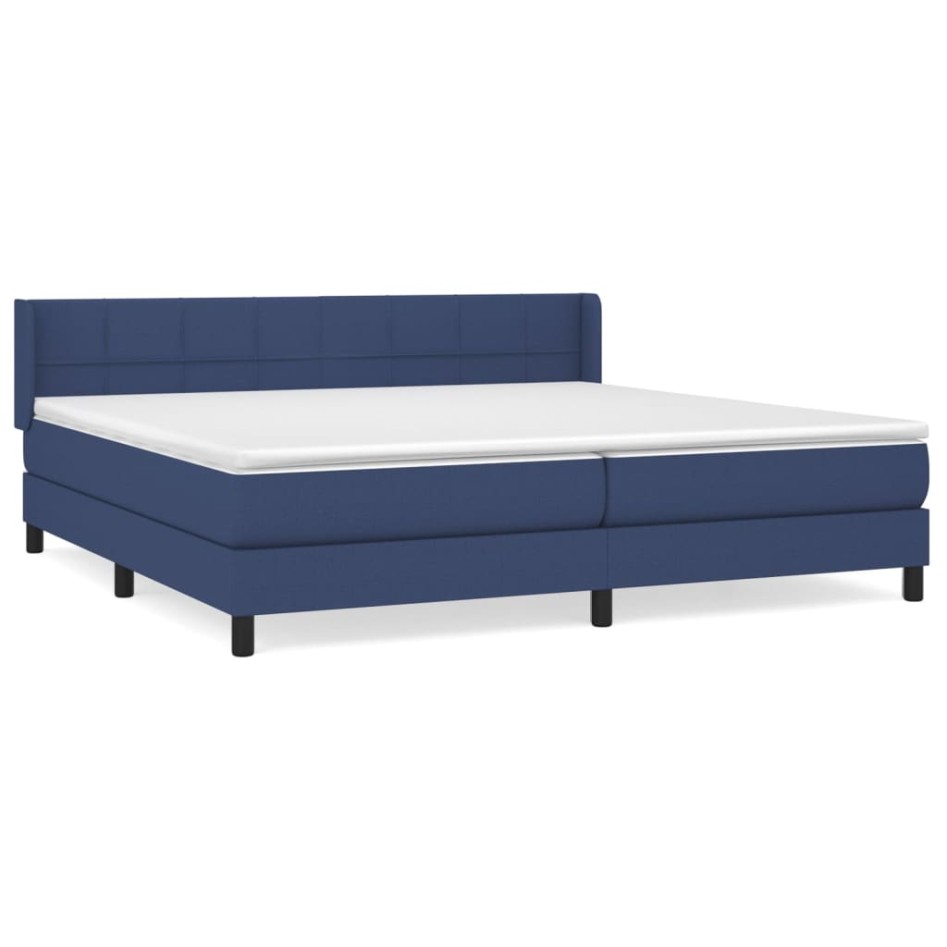 Cama box spring con colchón tela azul 200x200