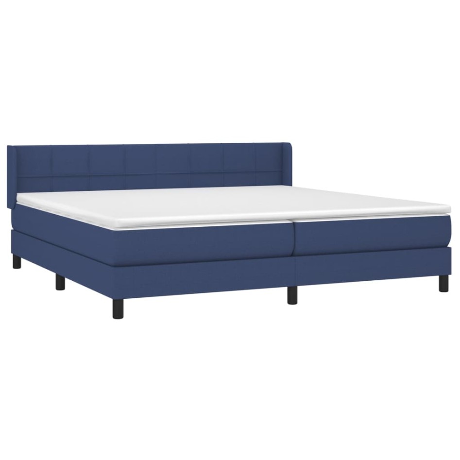 Cama box spring con colchón tela azul 200x200
