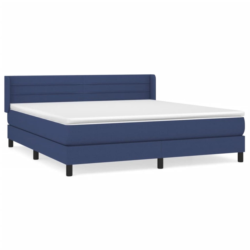 Cama box spring con colchón tela azul 160x200