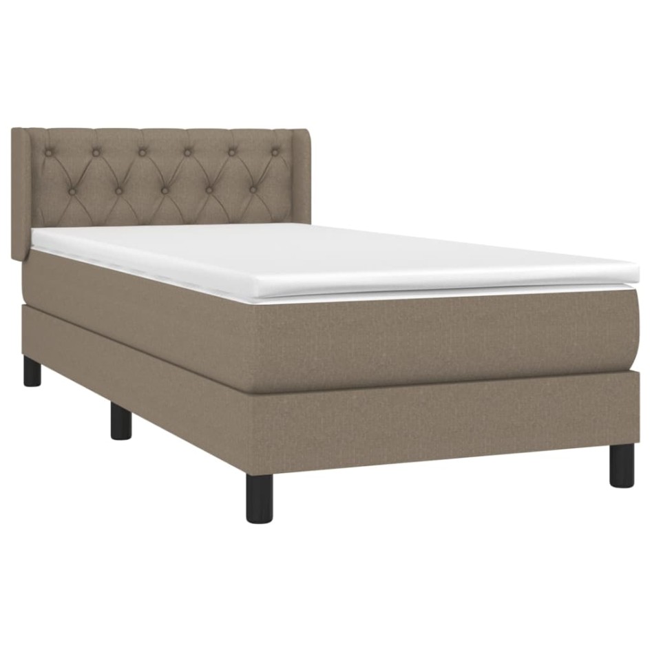 Cama box spring con colchón tela gris taupe 80x200