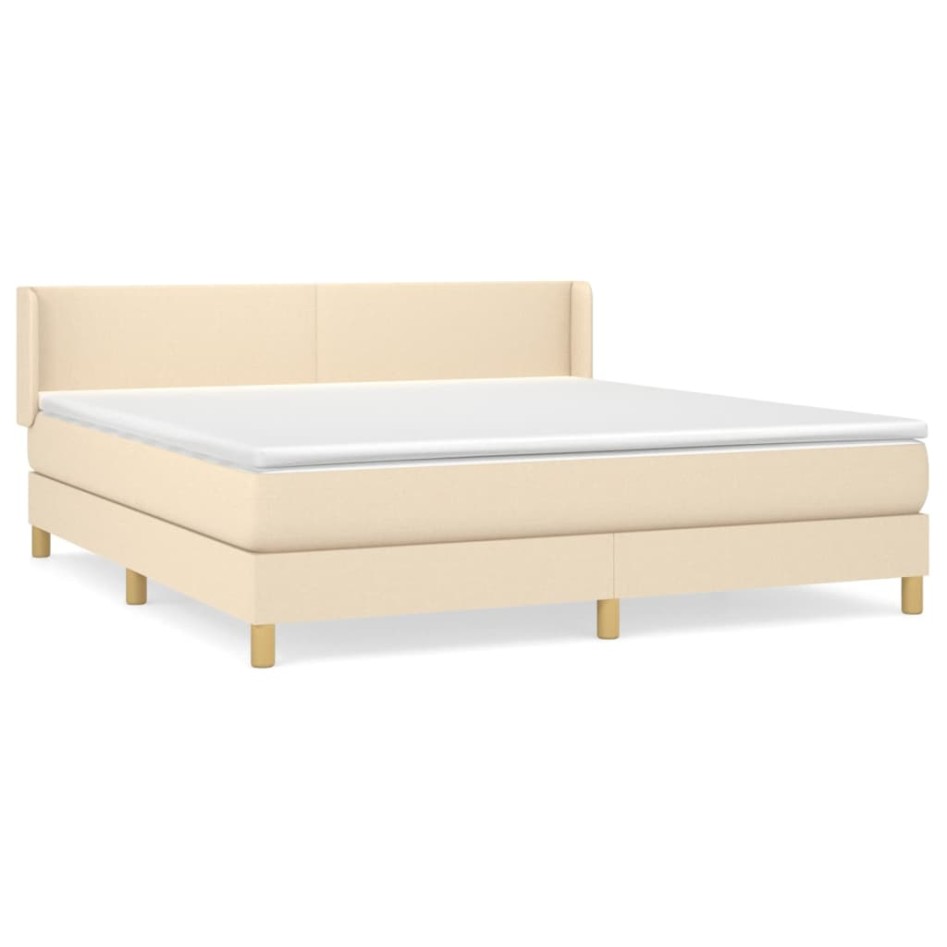 Cama box spring con colchón tela color crema 180x200