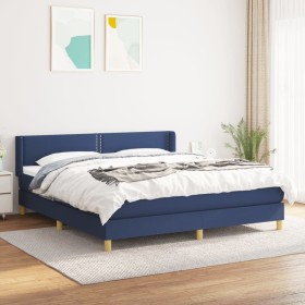 Cama box spring con colchón tela azul 160x200