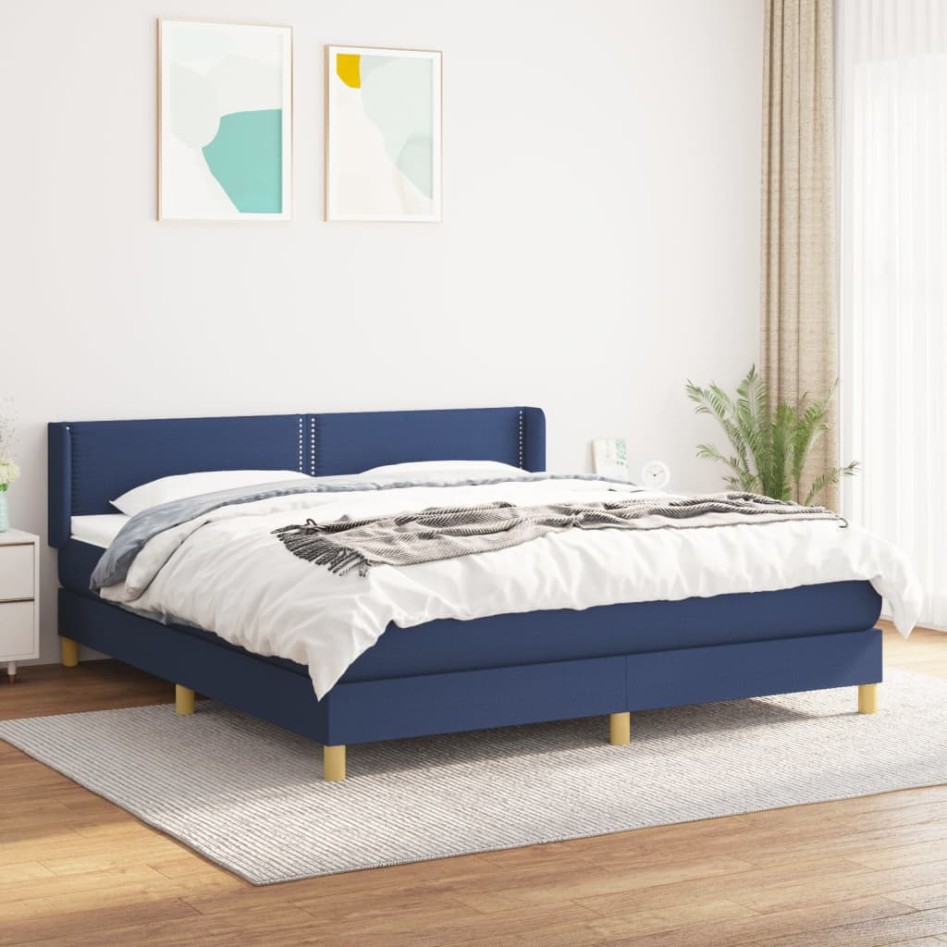 Cama box spring con colchón tela azul 160x200