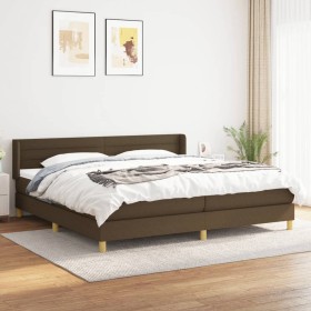 Cama box spring con colchón tela marrón oscuro 200x200