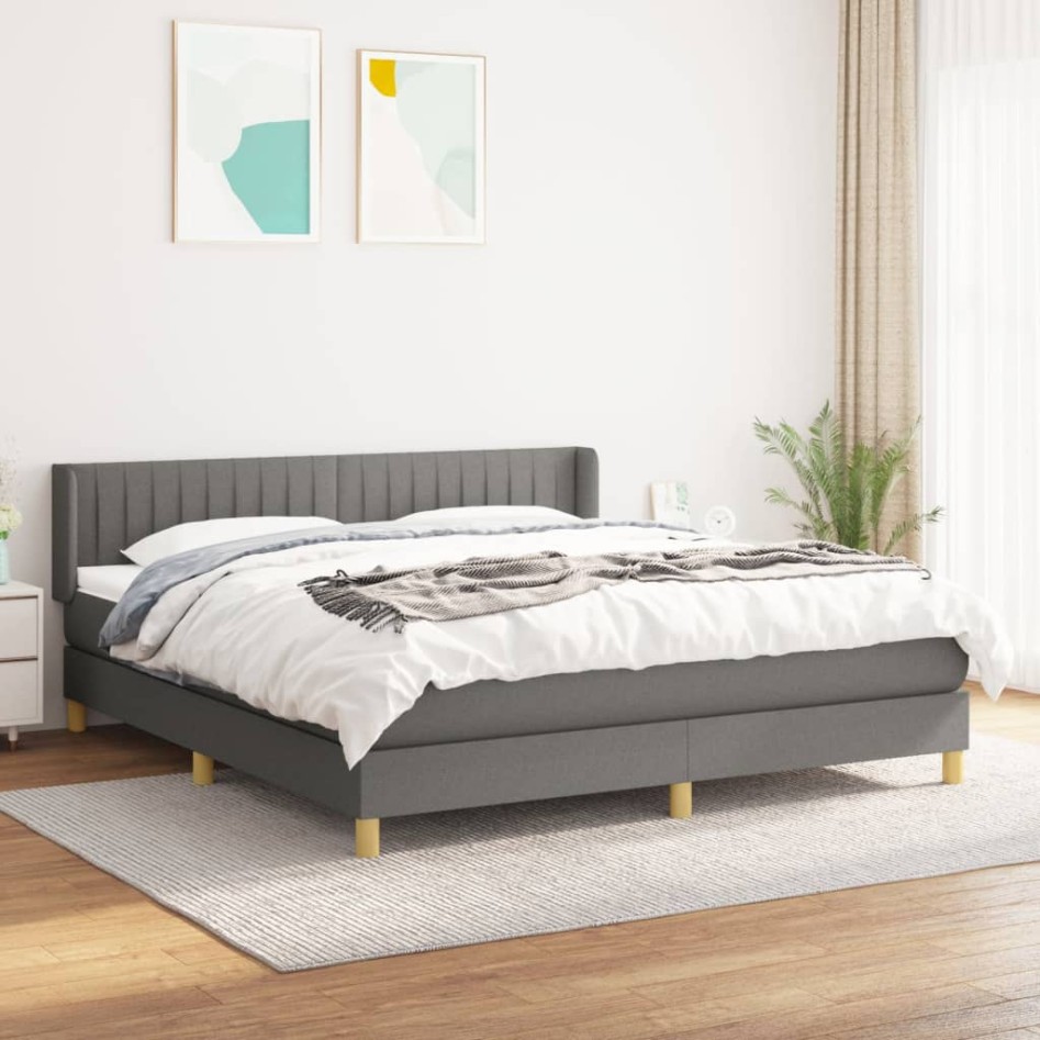Cama box spring con colchón tela gris oscuro 180x200