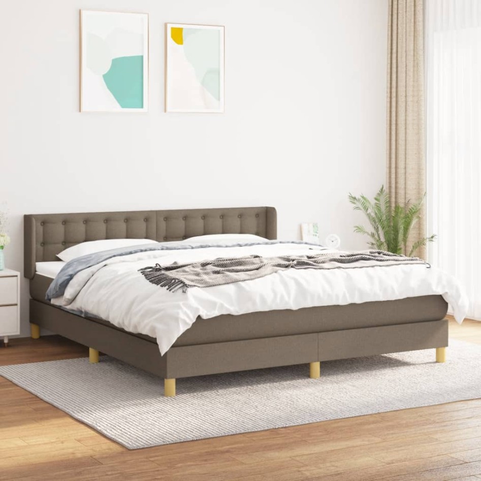 Cama box spring con colchón tela gris taupe 160x200