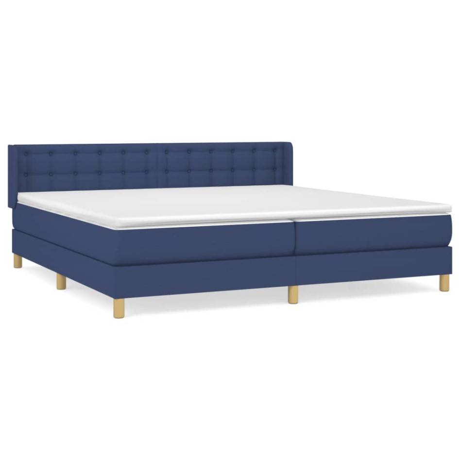 Cama box spring con colchón tela azul 160x200