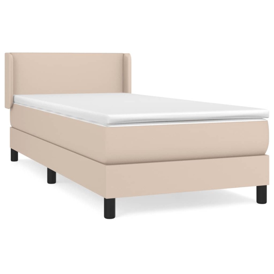 Cama box spring con colchón cuero sintético capuchino 80x200