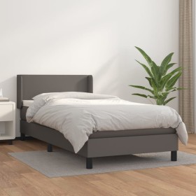 Cama box spring con colchón cuero sintético gris 100x200