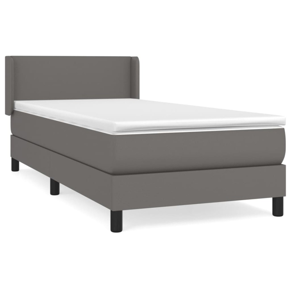 Cama box spring con colchón cuero sintético gris 100x200
