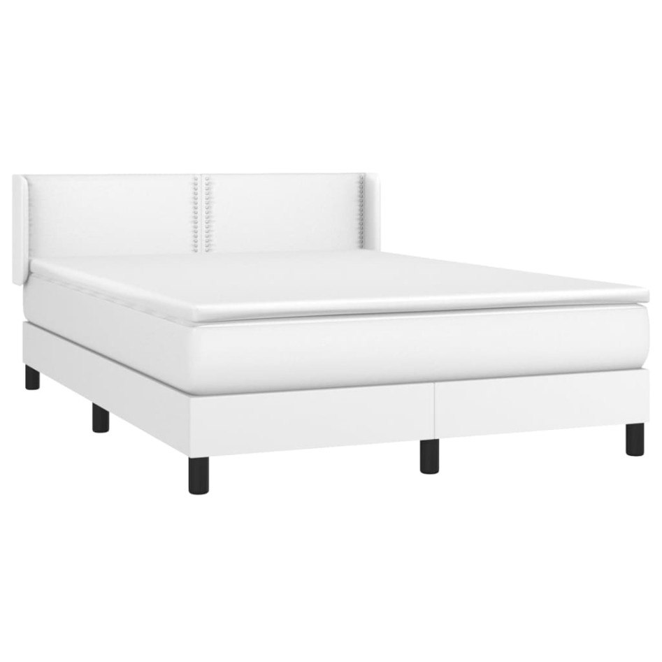 Cama box spring con colchón cuero sintético blanco 140x190