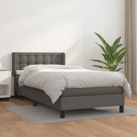 Cama box spring con colchón cuero sintético gris 80x200