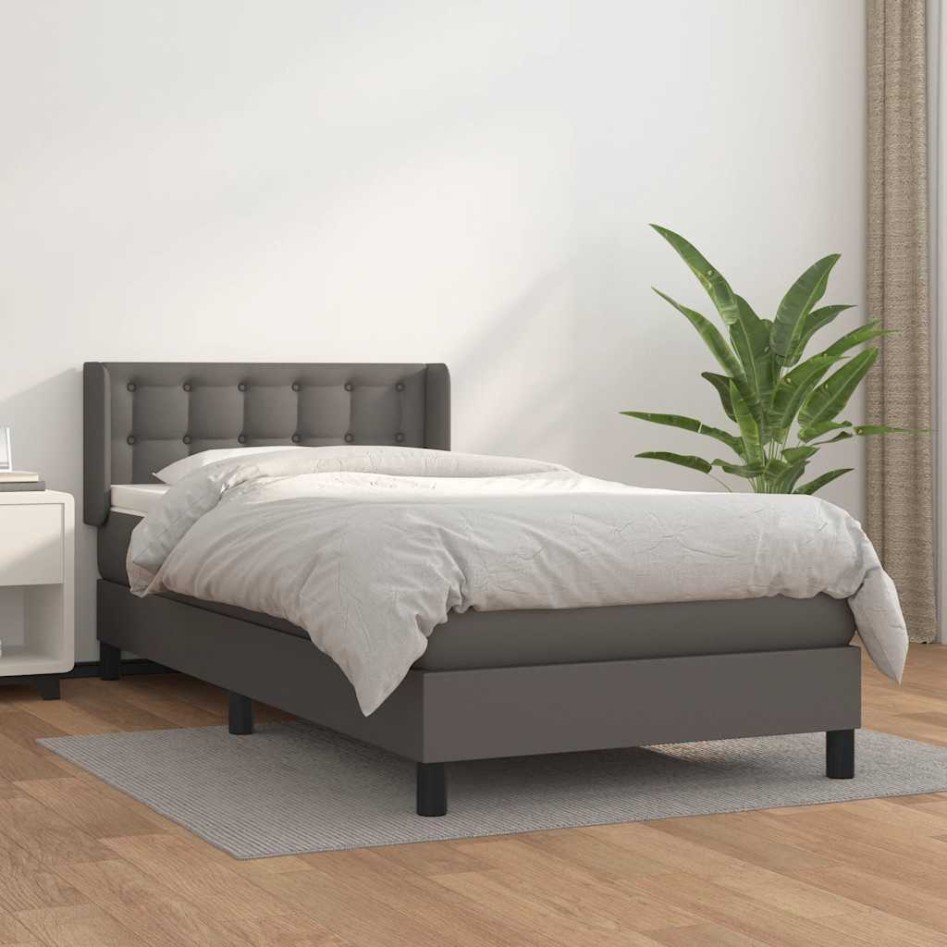 Cama box spring con colchón cuero sintético gris 80x200