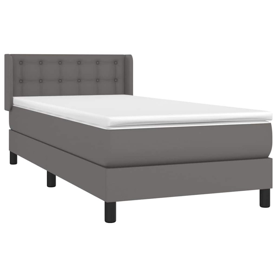 Cama box spring con colchón cuero sintético gris 80x200