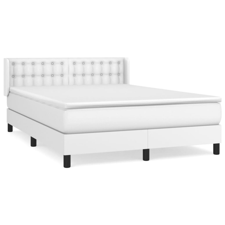 Cama box spring con colchón cuero sintético blanco