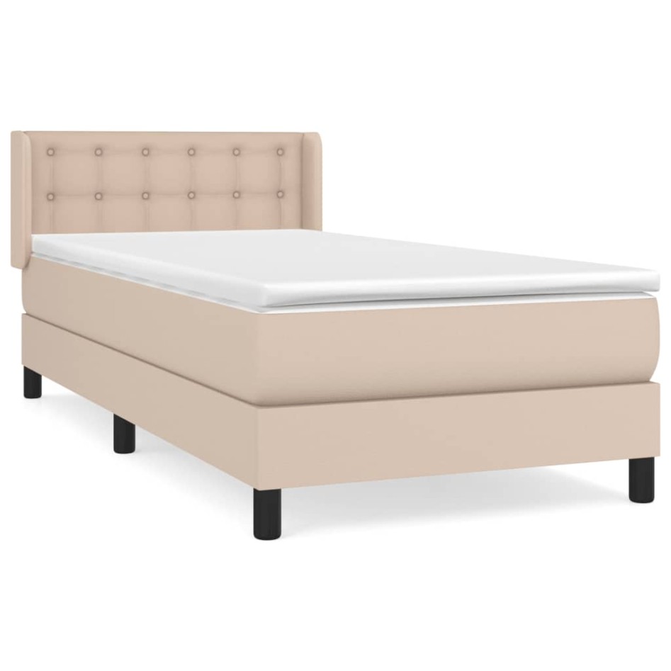 Cama box spring con colchón cuero sintético capuchino