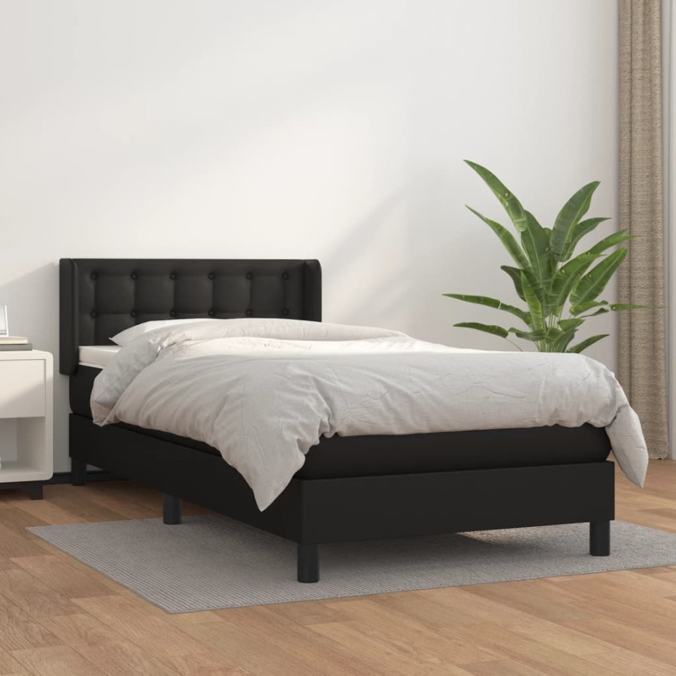 Cama box spring con colchón cuero sintético negro 100x200
