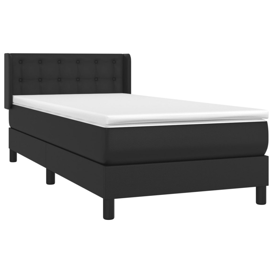 Cama box spring con colchón cuero sintético negro 100x200