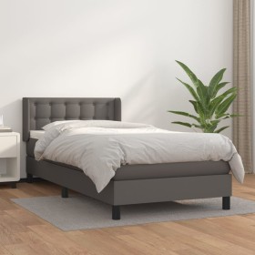 Cama box spring con colchón cuero sintético gris 90x200