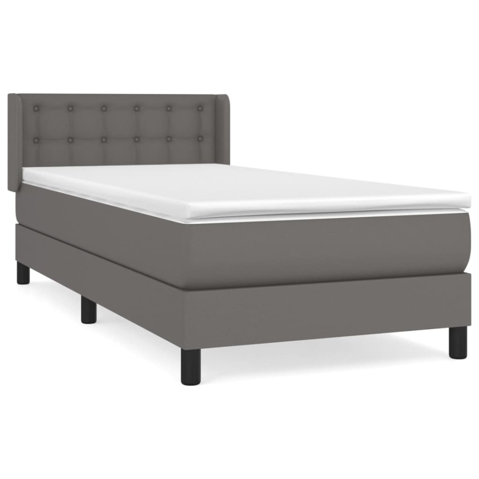 Cama box spring con colchón cuero sintético gris 90x200