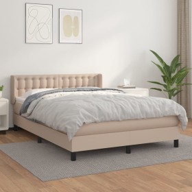 Cama box spring con colchón cuero sintético capuchino