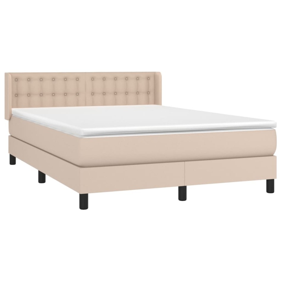 Cama box spring con colchón cuero sintético capuchino