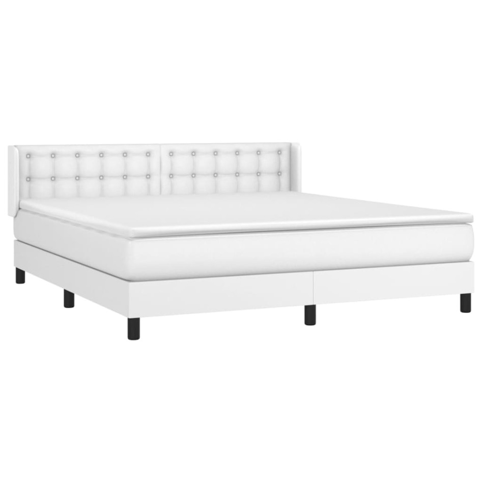 Cama box spring con colchón cuero sintético blanco 180x200