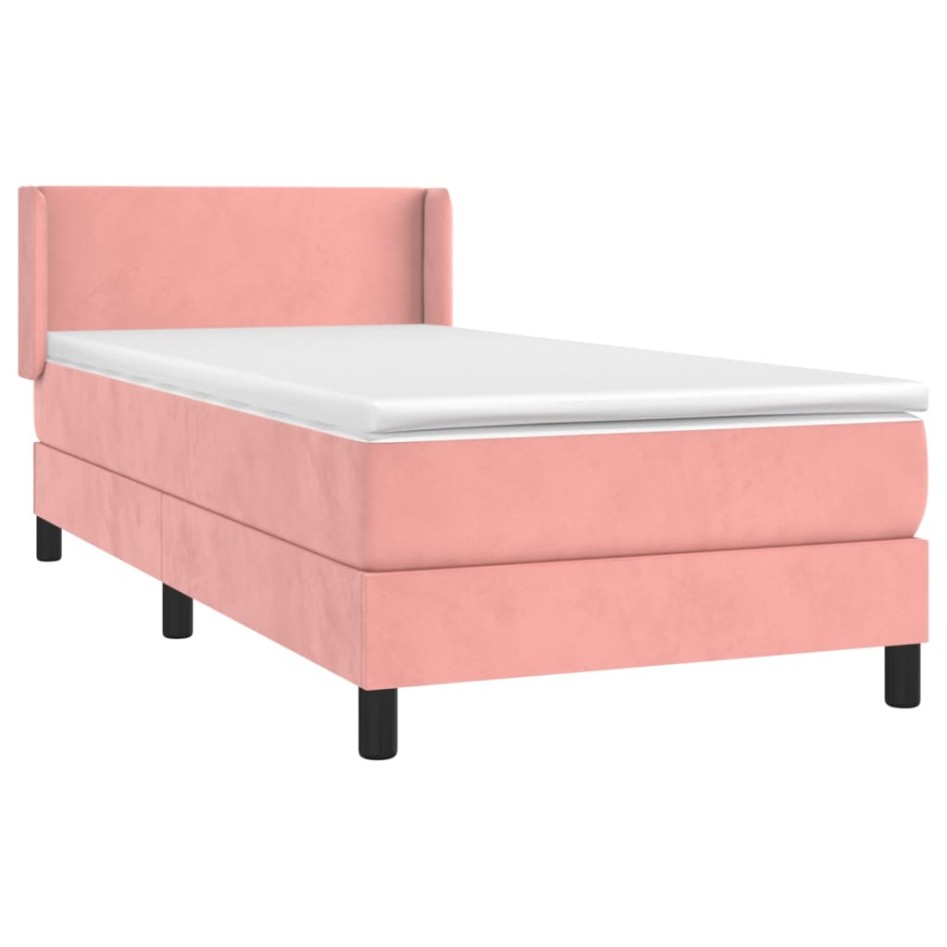 Cama box spring con colchón terciopelo rosa 80x200
