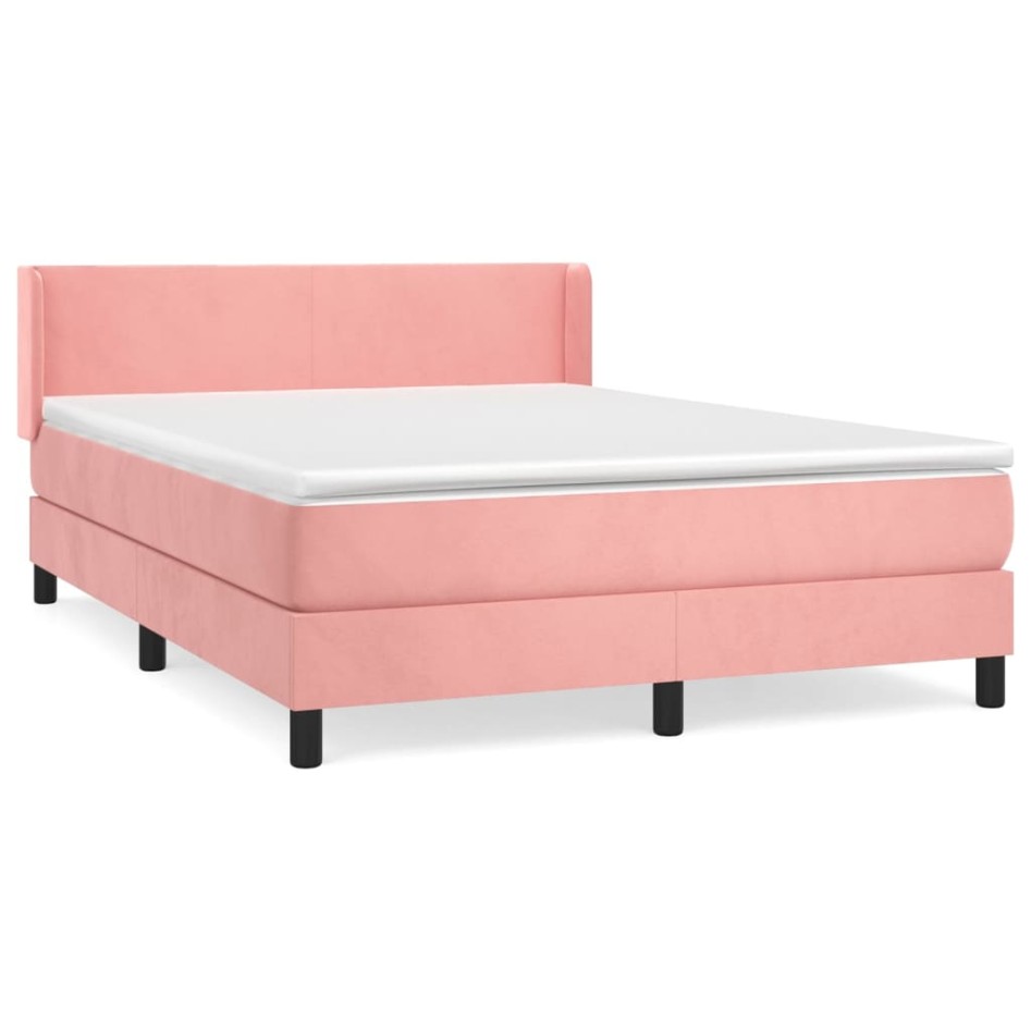 Cama box spring con colchón terciopelo rosa 140x200