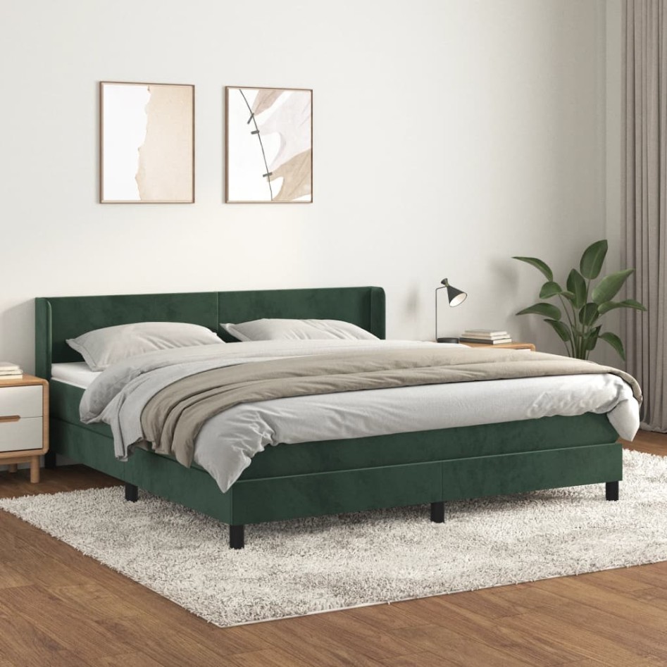 Cama box spring con colchón terciopelo verde oscuro 160x200