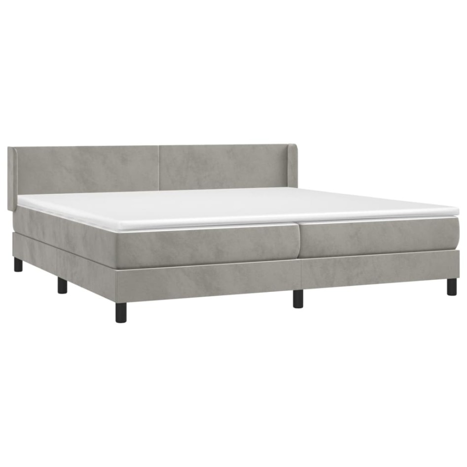 Cama box spring con colchón terciopelo gris claro 200x200