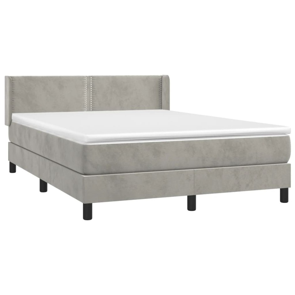 Cama box spring con colchón terciopelo gris claro 140x200