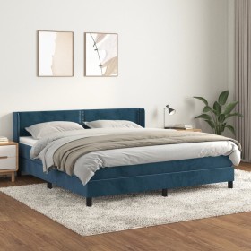 Cama box spring con colchón terciopelo azul oscuro 180x200