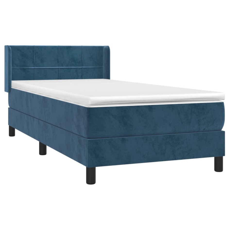 Cama box spring con colchón terciopelo azul oscuro 80x200