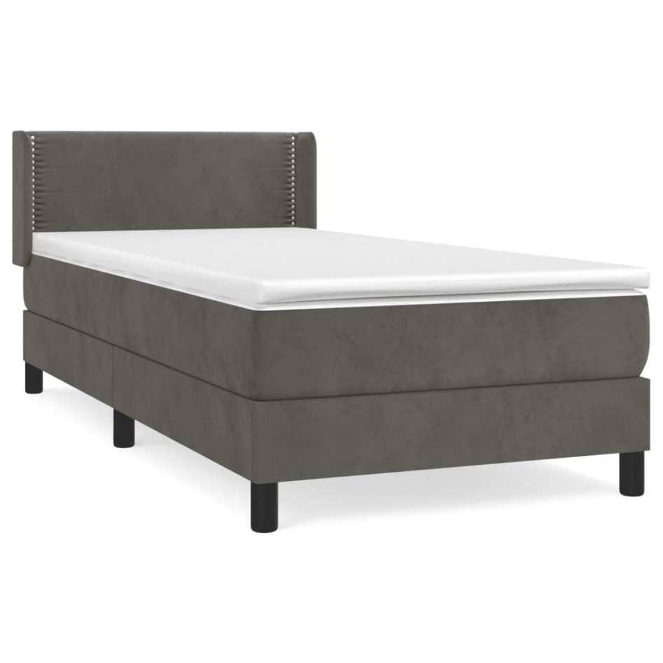 Cama box spring con colchón terciopelo gris oscuro 100x200