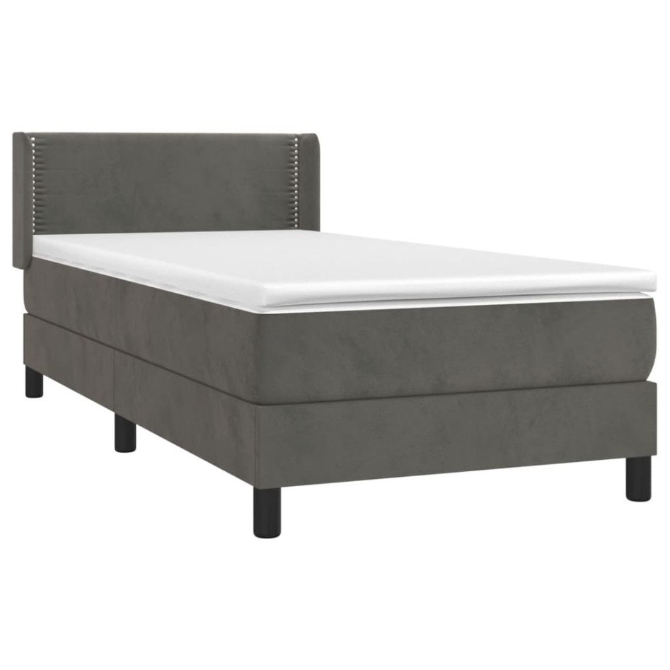 Cama box spring con colchón terciopelo gris oscuro 100x200