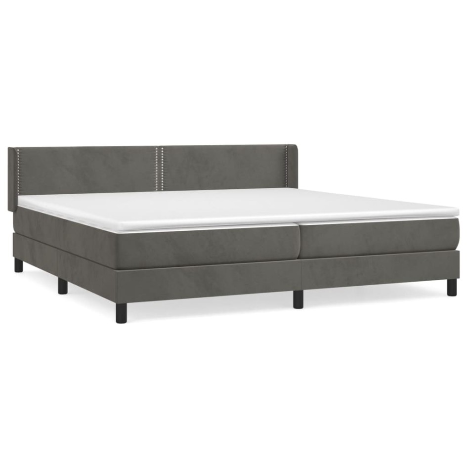Cama box spring con colchón terciopelo gris oscuro 200x200