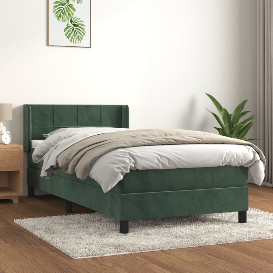 Cama box spring con colchón terciopelo verde oscuro 90x190