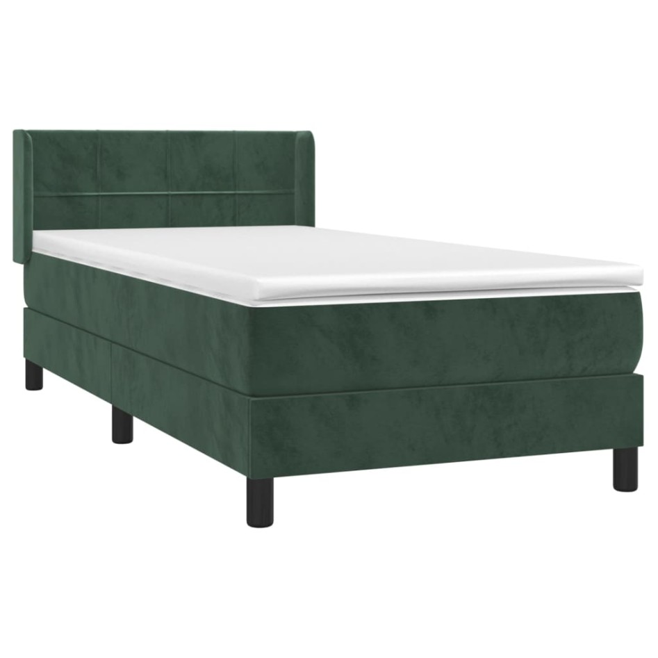 Cama box spring con colchón terciopelo verde oscuro 90x190