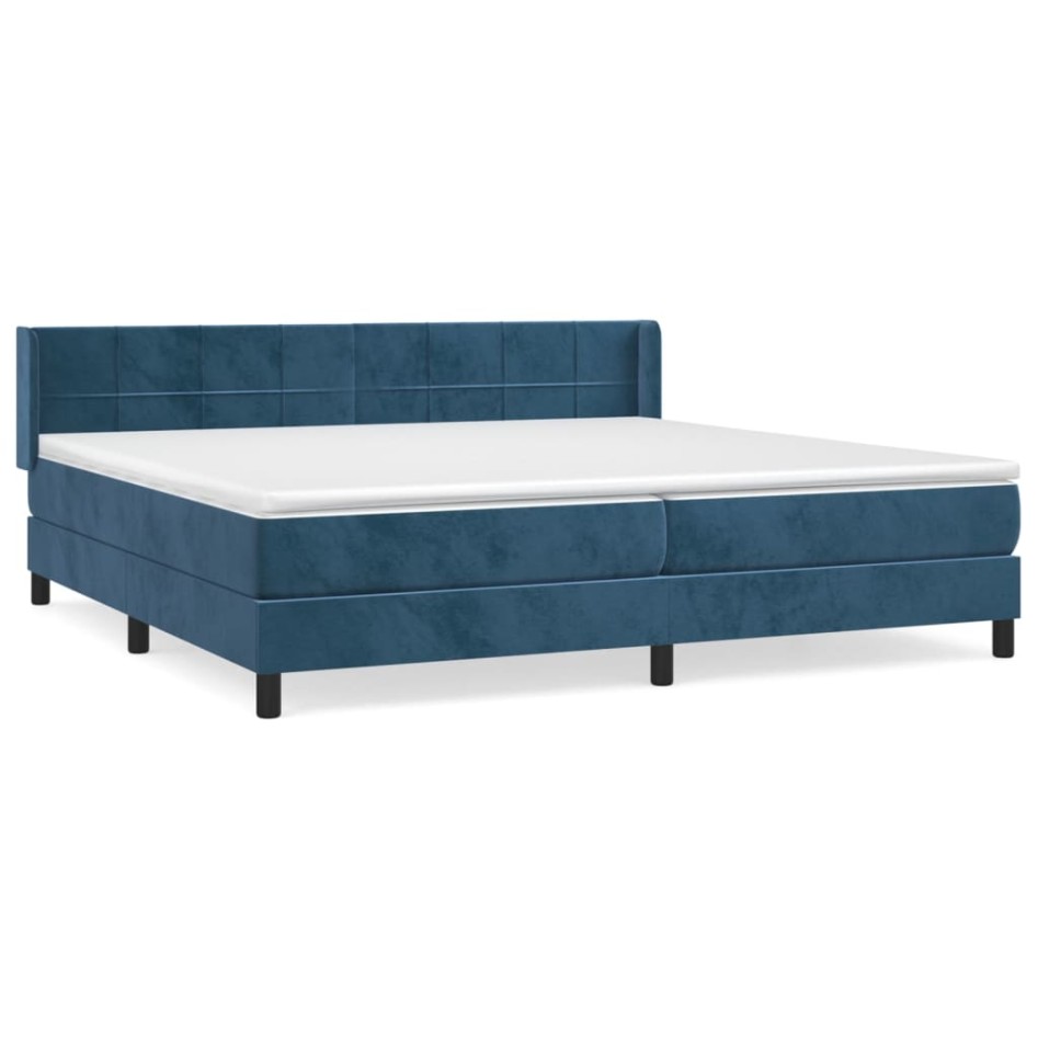 Cama box spring con colchón terciopelo azul oscuro 200x200