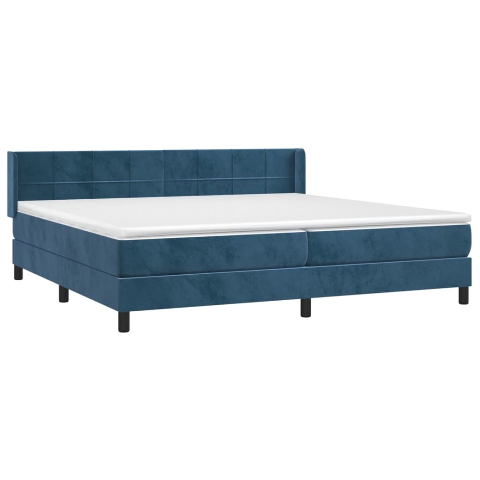 Cama box spring con colchón terciopelo azul oscuro 200x200