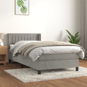 Cama box spring con colchón terciopelo gris claro 100x200