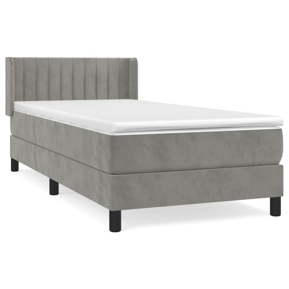 Cama box spring con colchón terciopelo gris claro 100x200