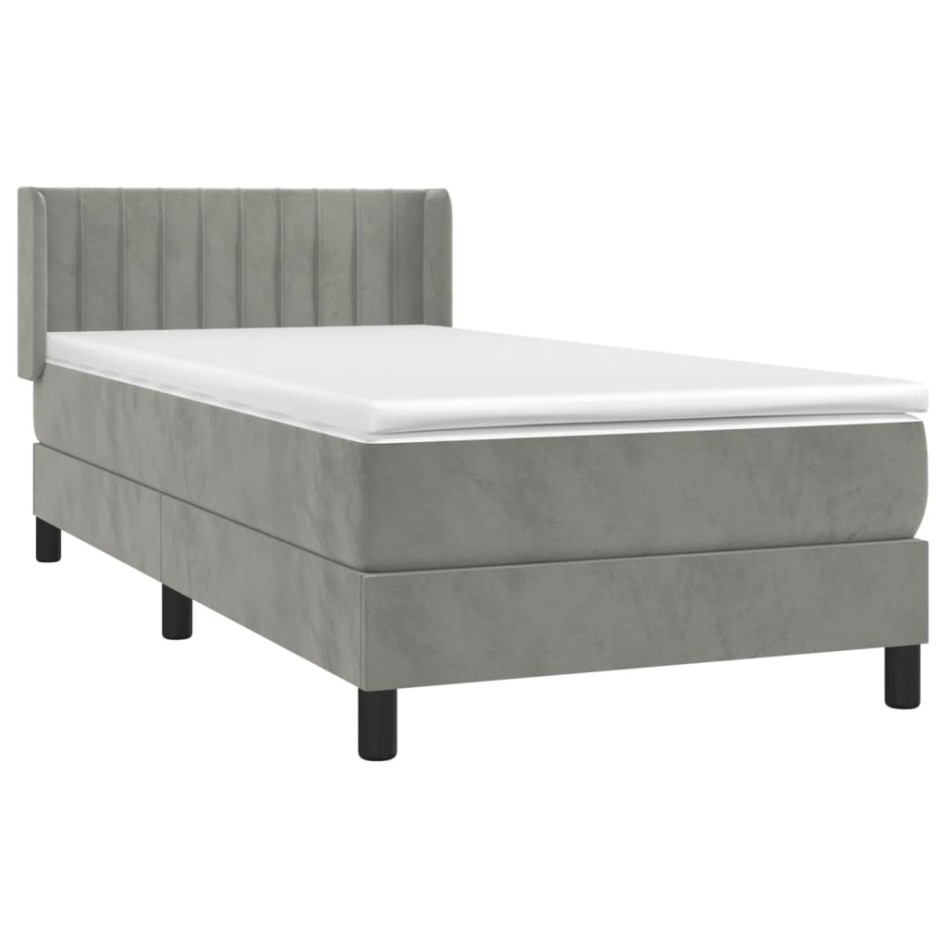 Cama box spring con colchón terciopelo gris claro 100x200