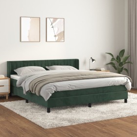 Cama box spring con colchón terciopelo verde oscuro 180x200