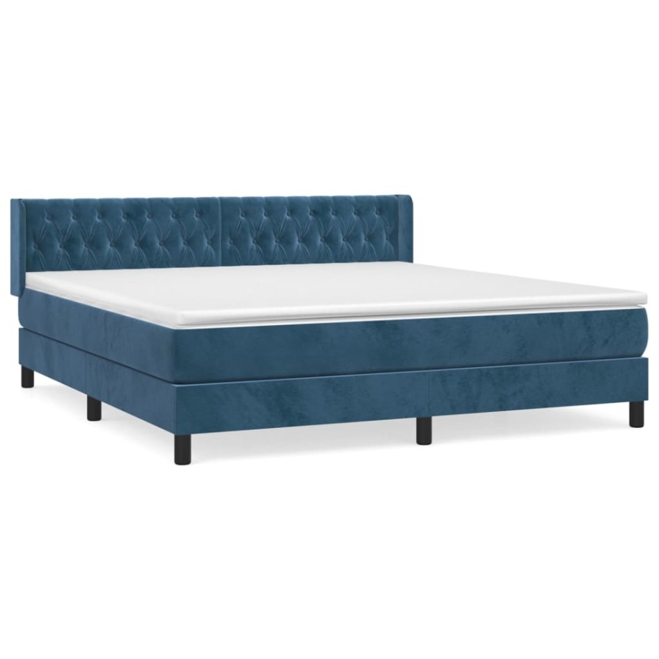 Cama box spring con colchón terciopelo azul oscuro 160x200